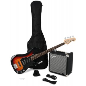 Fender Squier Affinity Series Precision Bass PJ Pack, 3-Color Sunburst, Gig Bag, Rumble 15w Amp